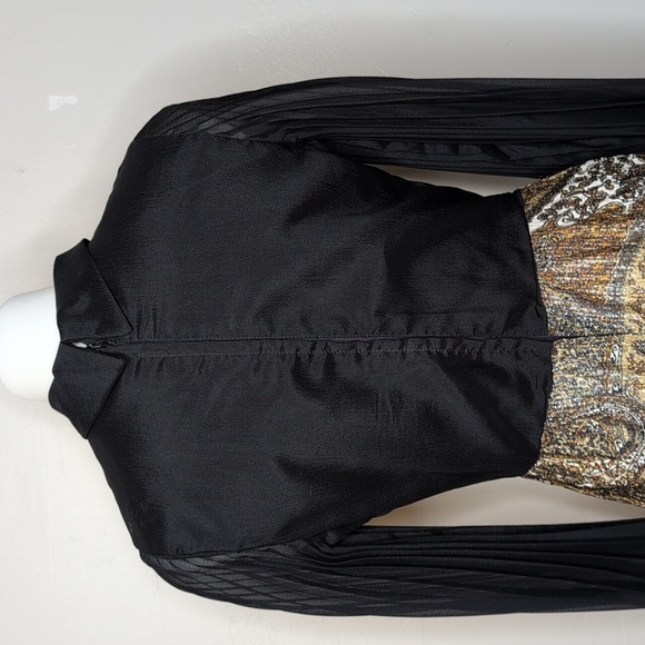 Vintage 60s Jeune Elle Black and Metallic Gold Pleated Wide Leg Jumpsuit Size M - Picture 8 of 9